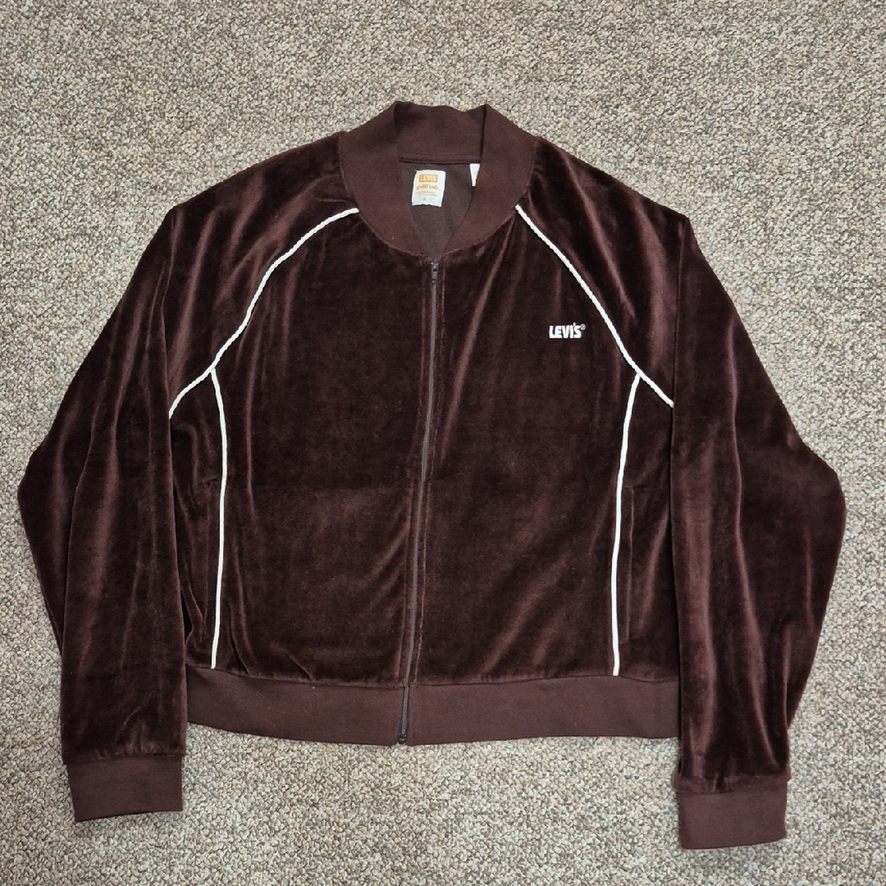 Levi's Gold Tab Brown Velour Ivy League Full Zip Up Sweater Size XL EUC